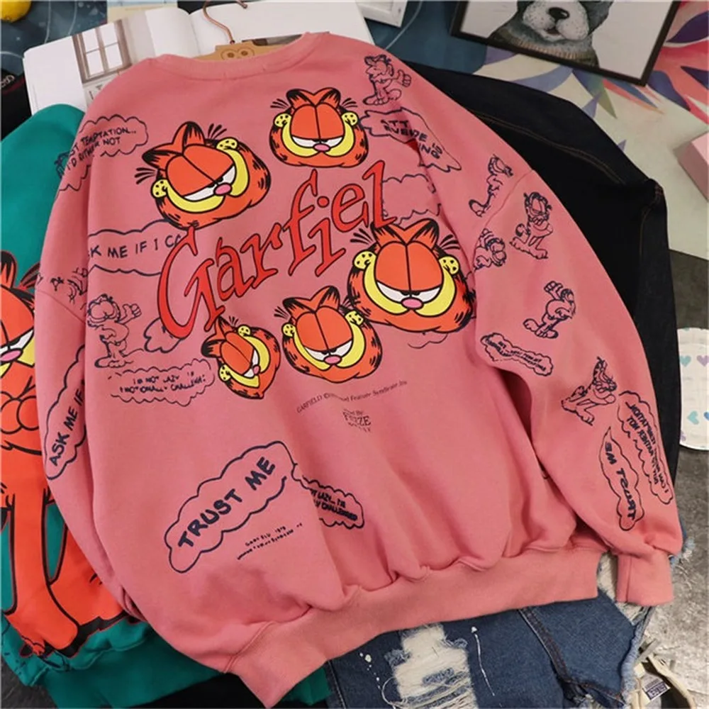 

2021 Latest Cartoon Printed Pullover Sweatshirt For Women Custom Plus Size Crewneck 100% Cotton Plus Size Hoodie