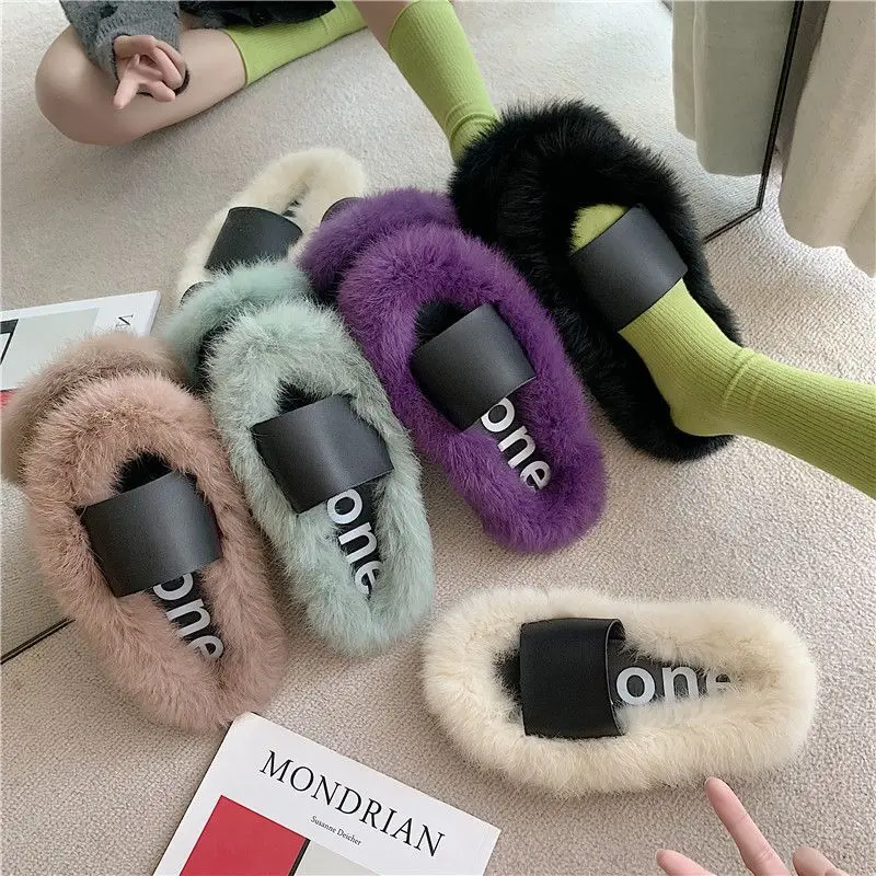 Прямая поставка с фабрики тапочки из натурального кроличьего меха женская обувь