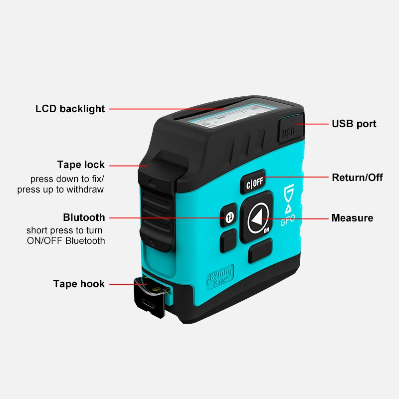 MiLESEEY 2 в 1 цифровая измерительная лента для чтения DT20 5m Bluetooth перезаряжаемая