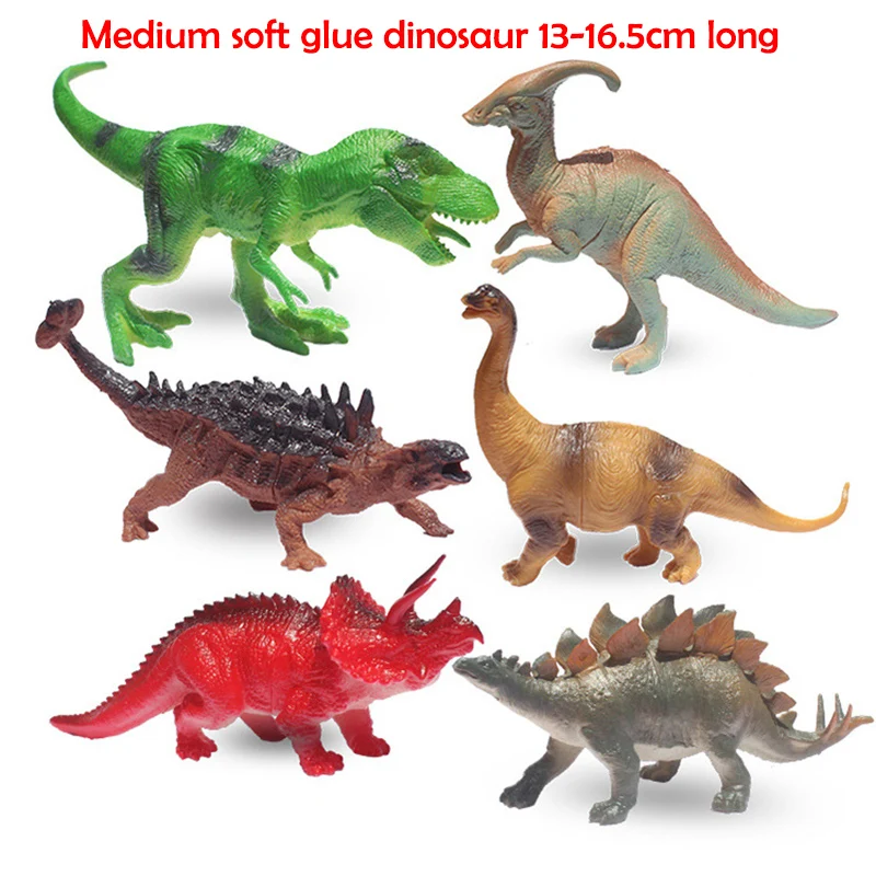 

A set of 6 large soft rubber dinosaur models simulation Tyrannosaurus 16CM stegosaurus children's toy birthday gift