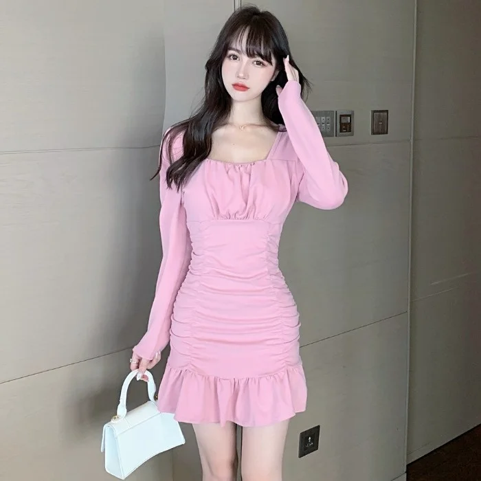 

Spring Sexy Chest Emphasizing Ruffle Hip Flounced Fishtail Skirt Slim Dress