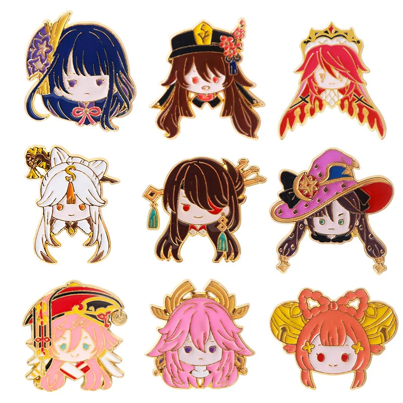

Genshin Impact Enamel Pin Brooch Cosplay HuTao Mona Raiden Shogun Beidou Keqing Xiao Figure Metal Badge Game Fan Gift Jewelry