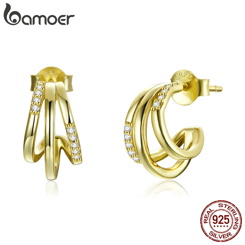 

Memnon 925 Sterling Silver Stylish Earrings Korean Zircon Golden Multi Layer Fashion Earrings for Women Statement Trend BSE473