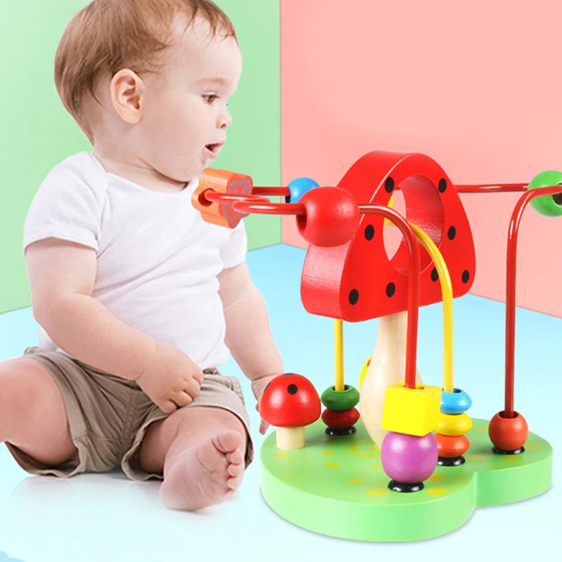 

Early Children Learning Toy Kids Baby Colorful Wooden Around Beads Apple Mushroom Education Toy Gift