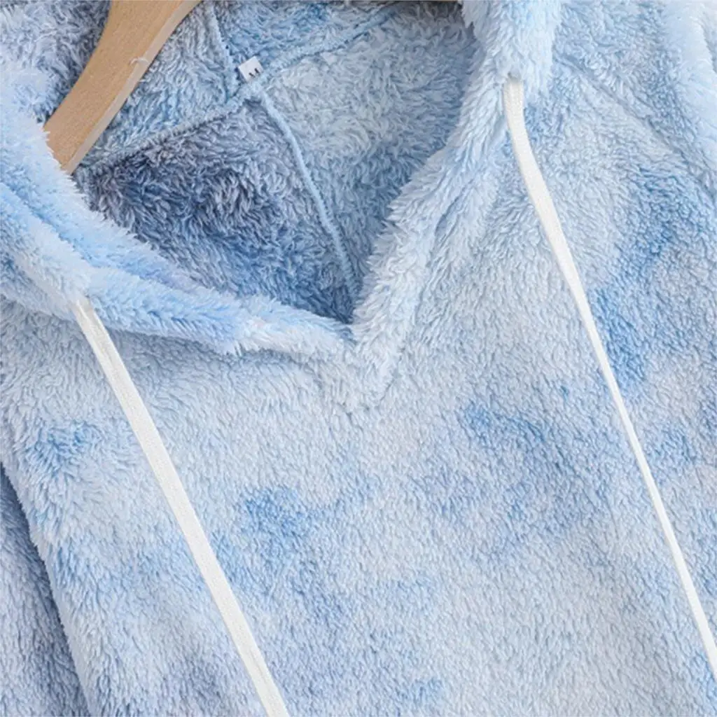 

Autumn Winter Thick Warm Coat Velvet Tie-Dye Women Sweatshirt Solid Blue Pullover Casual Tops Lady Loose Long Sleeve