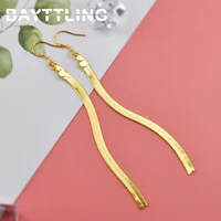 bayttling 925 sterling silver 100mm golden tassel snake chain pendant earrings for women fashion wedding jewelry girls gifts