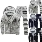 Зимний мужской флисовый комплект из куртки с капюшоном и брюк, Свитшот из двух предметов, осень 2021, теплый спортивный костюм, повседневная спортивная одежда, мужской комплект верхней одежды