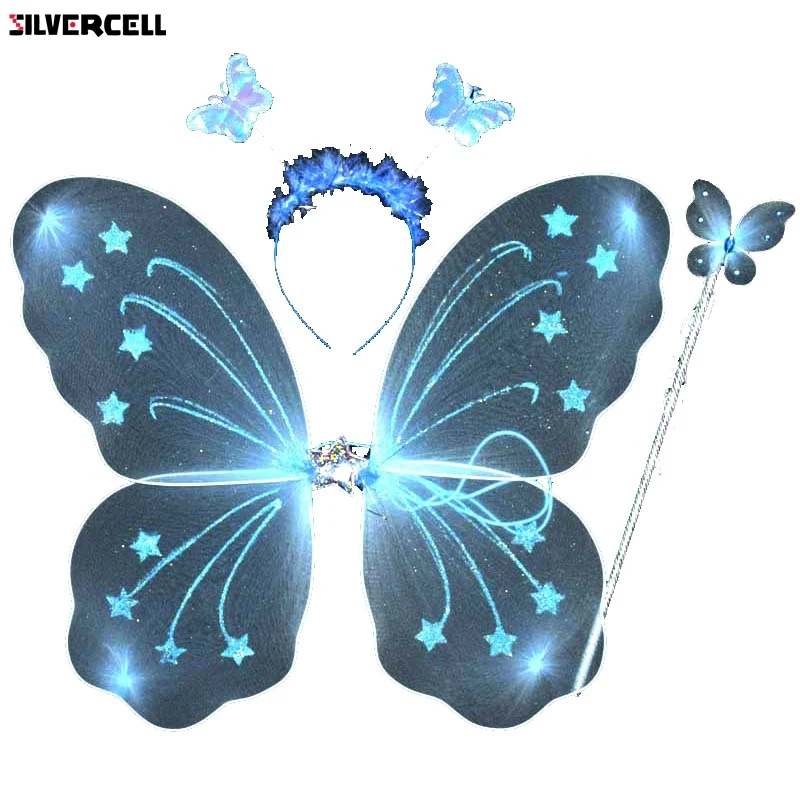 Милый Рождественский костюм феи из 3 предметов для девочек с крыльями бабочек и