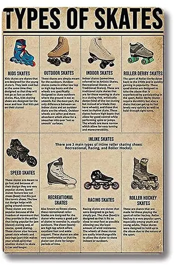 

Old Art Retro Metal Tin Sign Types of Skates ! for Shop/Home/Farm/Cafe/Garage/Wall Decor,Best Gift Decor Design 8x12 Inch