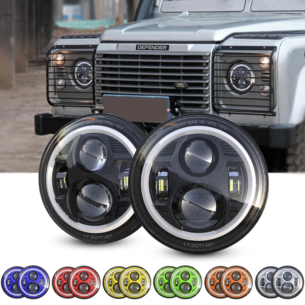 

7inch for land rover defend led headlight H4 Hi-Lo Beam With Halo Angel Eyes For Lada 4x4 urban Niva Jeep JK