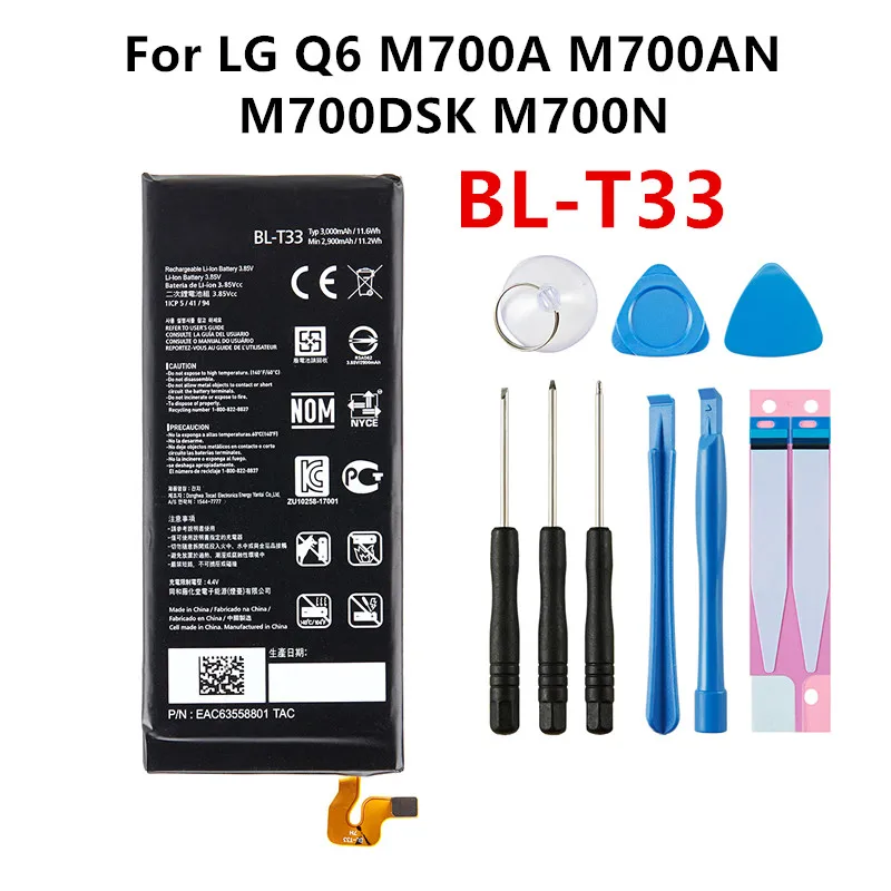 original bl t33 3000mah replacement battery for lg q6 m700a m700an m700dsk m700n t33 blt33 mobile phone batteries tools free global shipping