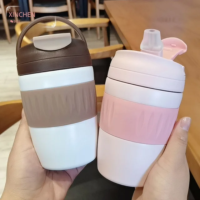 

XINCHEN 370ML New Simple and Fashion Office Coffee Cup Student Portable Stainless Steel Straw Thermos Cup Handy Cup