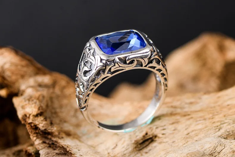 BALMORA, 925 пробы, серебряные Модные кольца с синим кристаллом для мужчин, привлекательный подарок для влюбленных, мужские свадебные кольца, хорошее ювелирное изделие, Anillos