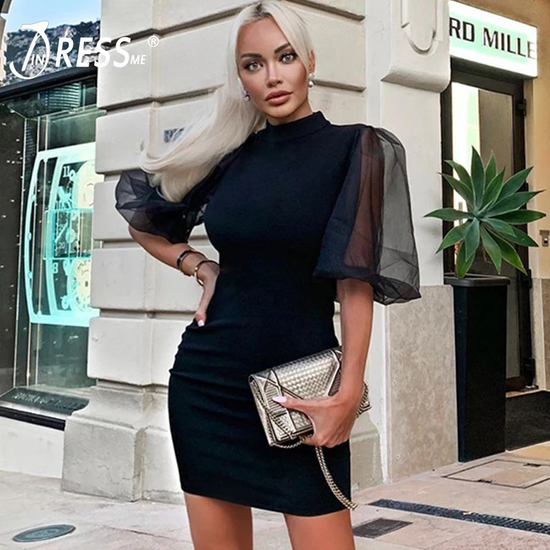 INDRESSME 2020 Модное Новое весеннее женское сексуальное черное Бандажное платье