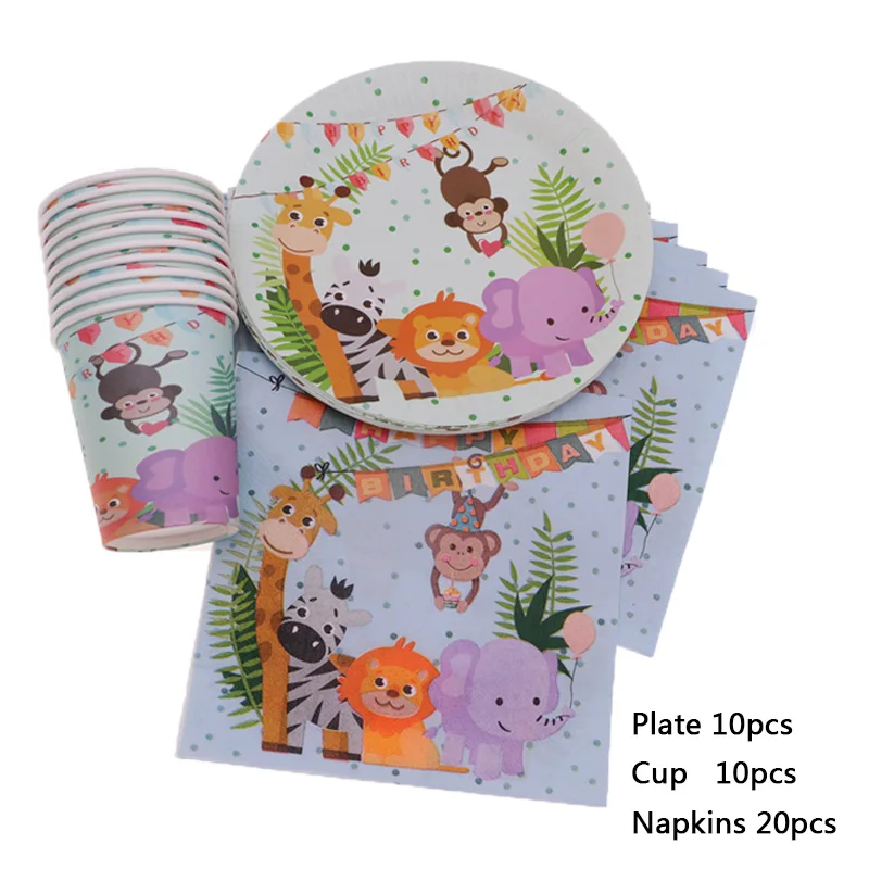 monkey40pcs 40 шт./лот одноразовая посуда чашки пластины салфетки мерцание и Блеск День рождения Свадебные украшения принадлежности для детского душа - Цвет: monkey40pcs