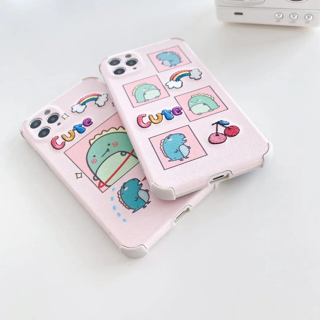 

INS cute cartoon graffiti embroidery rainbow dinosaur candy phone case iPhone 11 pro MAX Xs MAX Xr X 7 8plus soft back cover