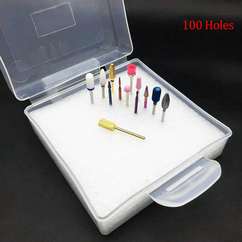 100 Hole Nail Drill Bit Storage Box Electric Machine Holder Pedicure Stand Container Manicure Tools