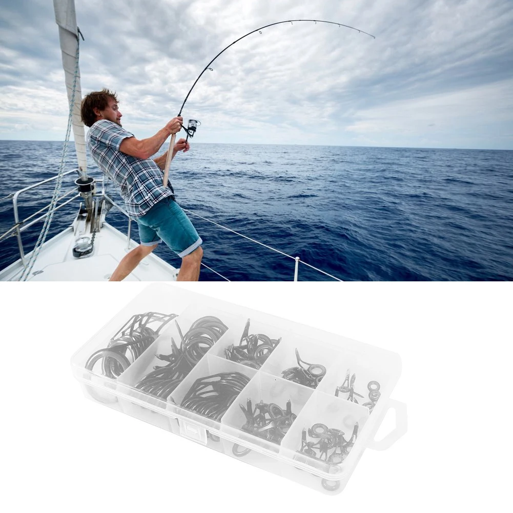 

Fishing Rod Guide Bait Rings Eyes Set Guide Tip Repair Kit Spinning Pole Accessories For Fishing Black 75PCS Fishing Rod Guide
