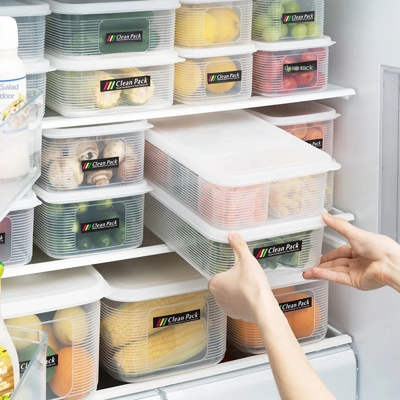 

Refrigerator Storage Box Multi Specification Transparent Fresh-keeping Box Plastic Sealed Box With Cover Drain Storage Box