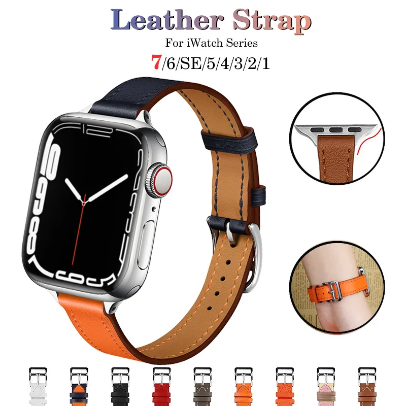 

41 45mm Leather Watch Band for Apple Watch 38 42mm 40 44mm Casual strap for iWatch Series 7 6 SE 5 4 3 2 1 Replacement bracelet