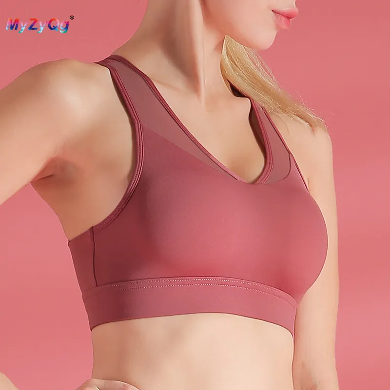 

Women Sports Yoga Bras Mesh Gauze Stitching Running Bra Gym Fitness Tank Ladies Shockproof Beauty Back Workout Tops
