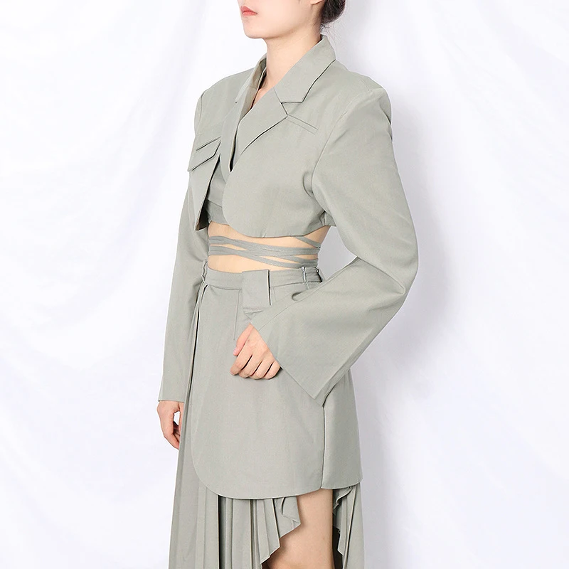 

CHICEVER Patchwork Ruched Skirt For Women High Waist Lace Up Asymmetrical Hem Plus Size Sexy Skirts Female 2021 Autumn Clothes