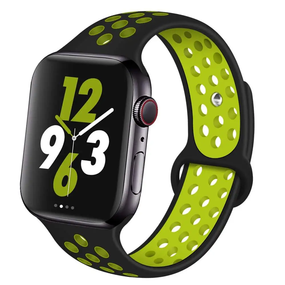 black yellow Спортивный силиконовый ремешок для Apple Watch, ремешок для часов Nike, 44 мм, 40 мм, 42 мм, 38 мм, два цвета, сменный ремешок для часов iWatch, серия 5, 4, 3, 2, 1 - Цвет ремешка: black yellow