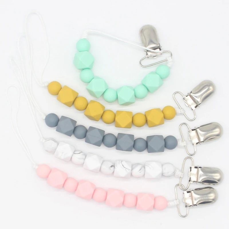 

Baby Food Grade Silione Beads Pacifier Clip Kids Safety Pacifier Chain Nipple Leash Strap Metal Pacifier Clips