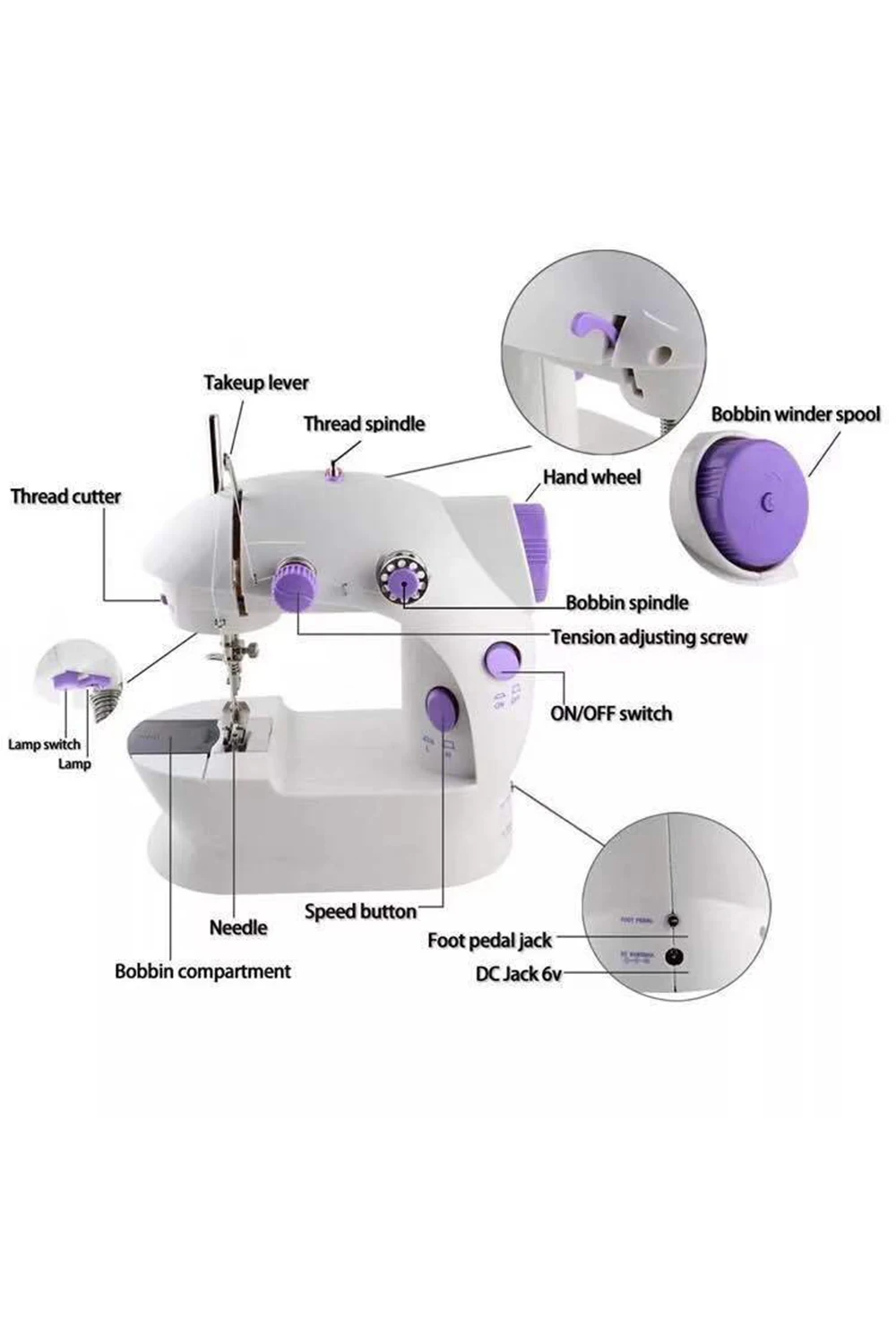 Electric Mini Sewing Machine With Pedal Portable Handheld Stitch Adjustable Speed Charge Battery Funtion | Дом и сад