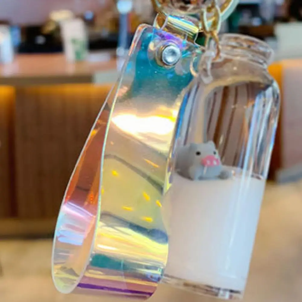 Floating Milk Pig Key Chain Drift Bottle Glass Holographic Lanyard Bell Pendant Decoration |