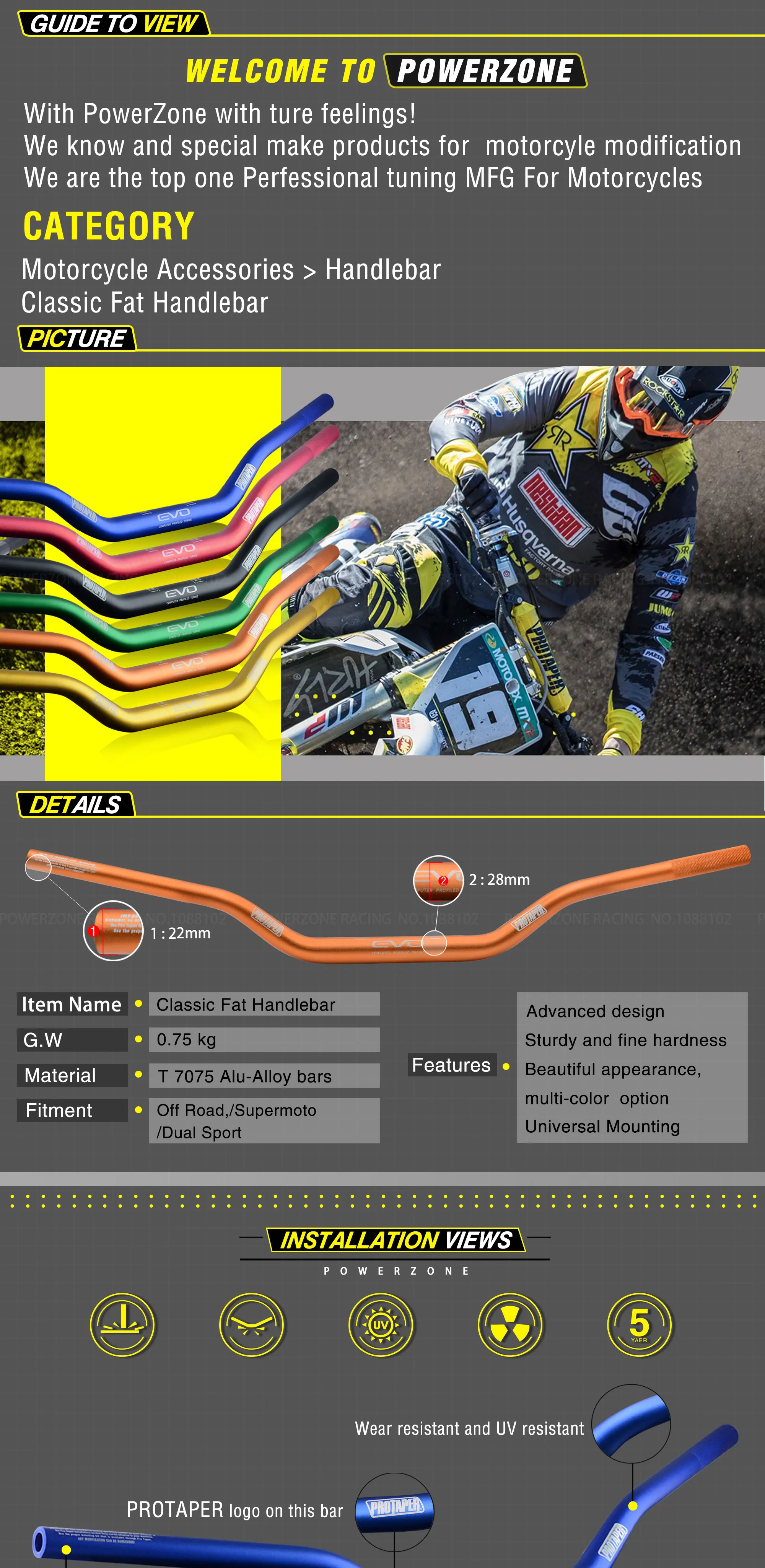 Серая алюминиевая 28 мм 1-1/" Руль для moto rcycle moto MX CR CRF CRM XR YZ YZF WR WRF DR DRX RM РМЗ EX 85 125 200 250 400 650