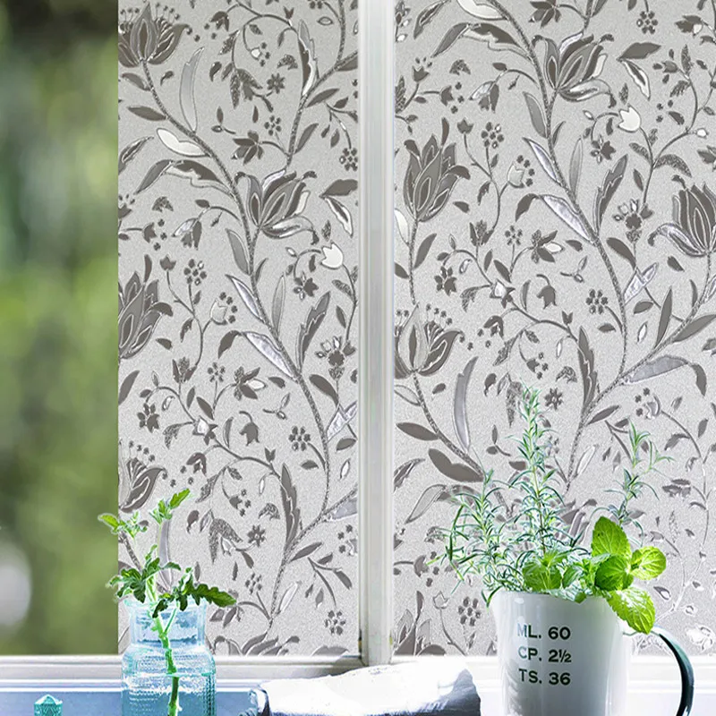 

Nuelife Tulip pattern electrostatic window foil waterproof sunscreen privacy bathroom room foil window decal film