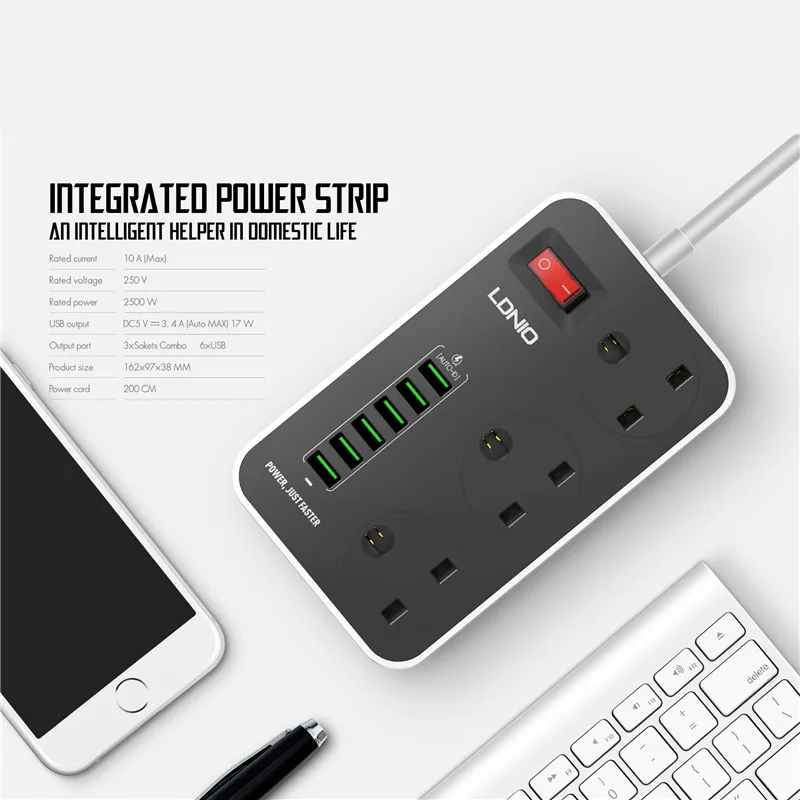 Удлинительная розетка для Великобритании разъем 6usb розетки бытовая зарядная