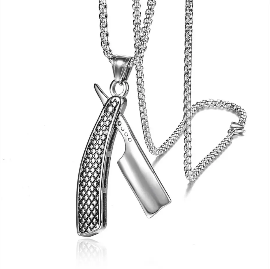

Men Hip hop razor blade pendant necklaces stainless steel never fade High quality male vintage shaver necklace Hiphop jewelry