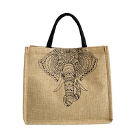 2021 large capacity tote bag ladies linen tote bag elephant pattern one-shoulder shopping bag summer beach handbag women