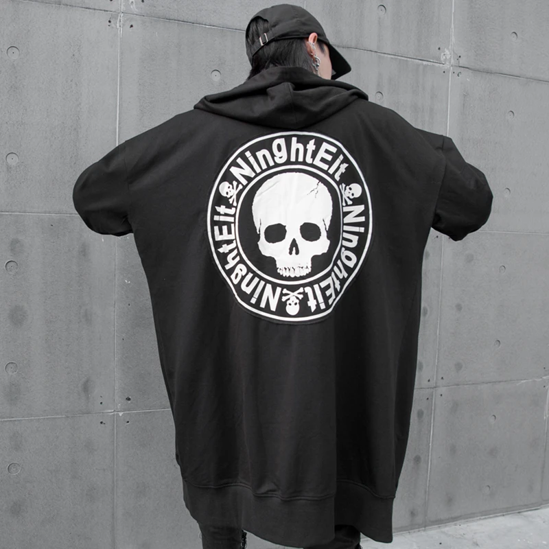 

DARK Hip Hop Streetwear Men Long Hoodies Sweatshirts Harajuku Cotton Letter Skull Jacket Oversized Techwear Tops Zip Up Hoodie