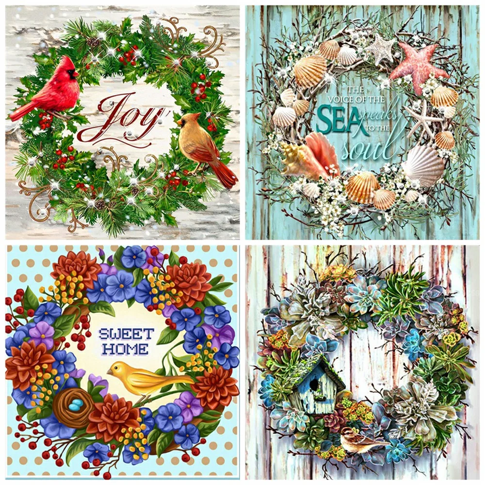 

Наклейка-венок HUACAN, 5d, бриллиантовый рисунок Рождество, алмазная вышивка, вышивка крестом