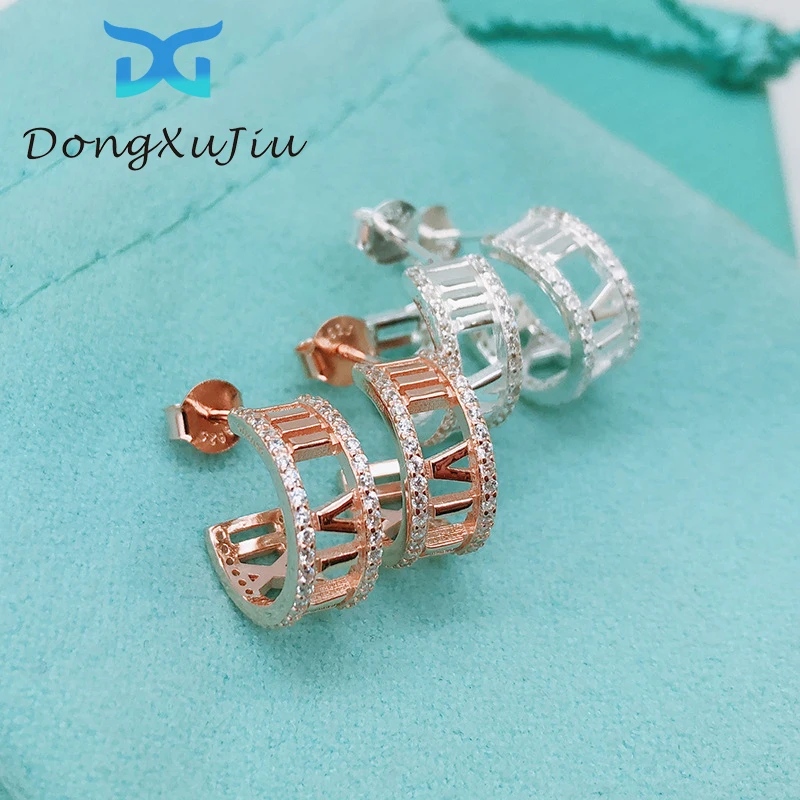 

S925 sterling silver original brand with logo 1;1 Roman alphanumeric earrings luxury jewelry for women lovers