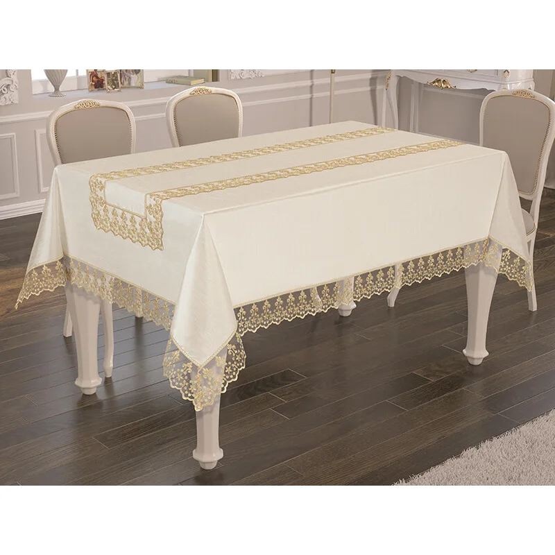 

Table Cloth and Runner Set Tanur Model Ruched Cream