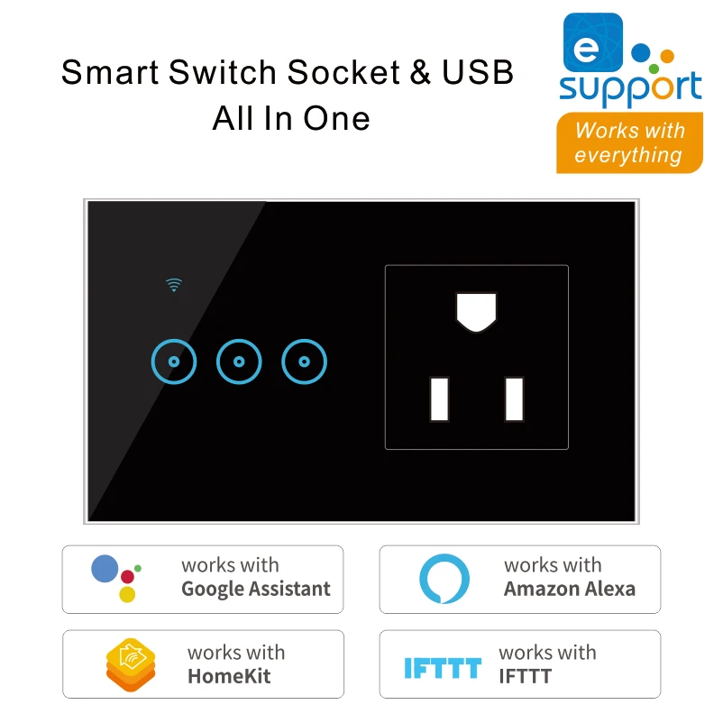 

Smart Home US Plug WIFI Smart Charge Wall Touch Switch Socket 1 2 3 Gang Electrical Outlet 10A Power Ewelink Alexa Google Home