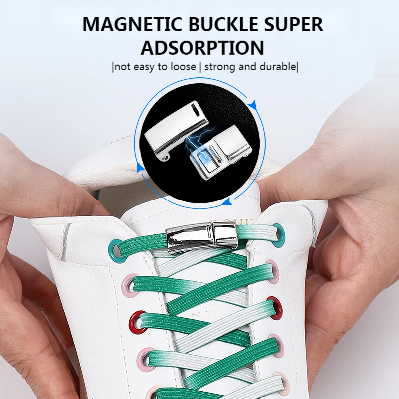 

Versatile Gradient Flat Laces Magnetic Metal Buckle Laceless Laces Elasticity Easy on And Off Shoe Accessory Slip-On Laces