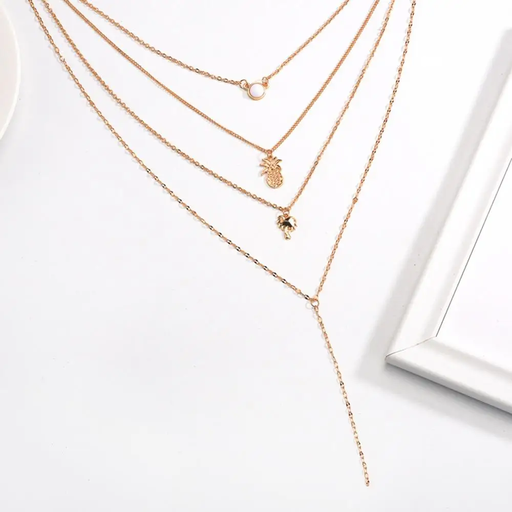 Женское многослойное ожерелье Ins красная цепочка до ключицы 4 слоя ананасовая