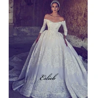ha022 luxurious style wedding dress long sleeves long tail bridal gown appliques beaded bodice wedding gown
