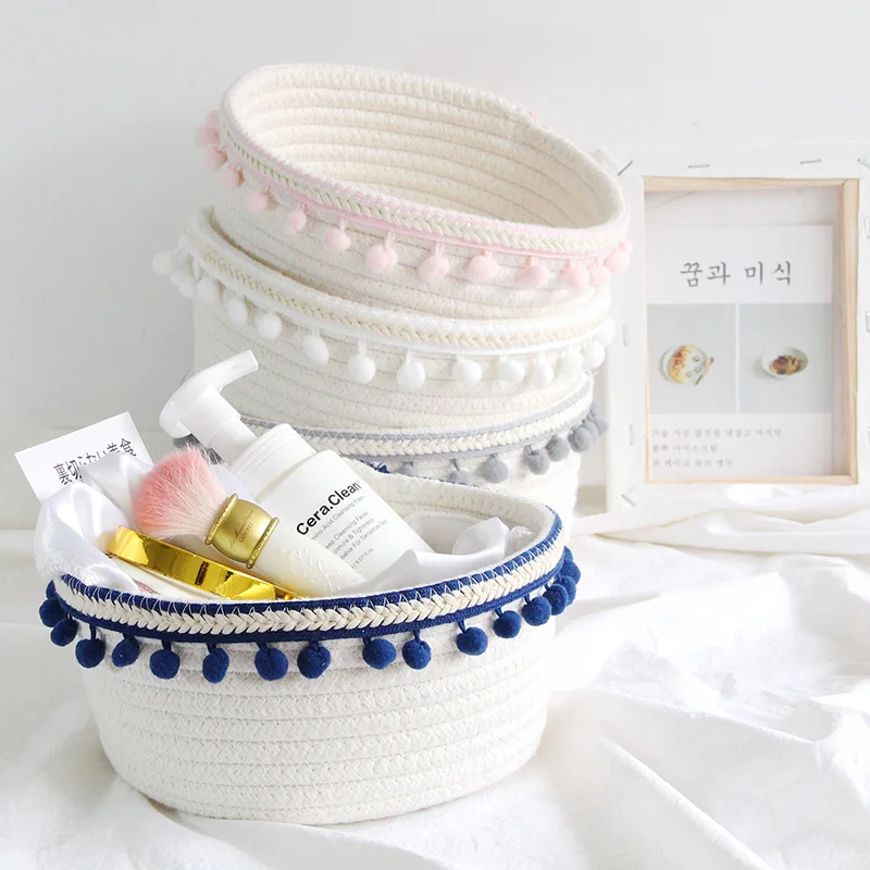 

Let's Make 1PC Eco Cotton Rope Knitted Desk Storage Box For Living Room Storage Holder Handmade Knit Sundries Holder Storage Box