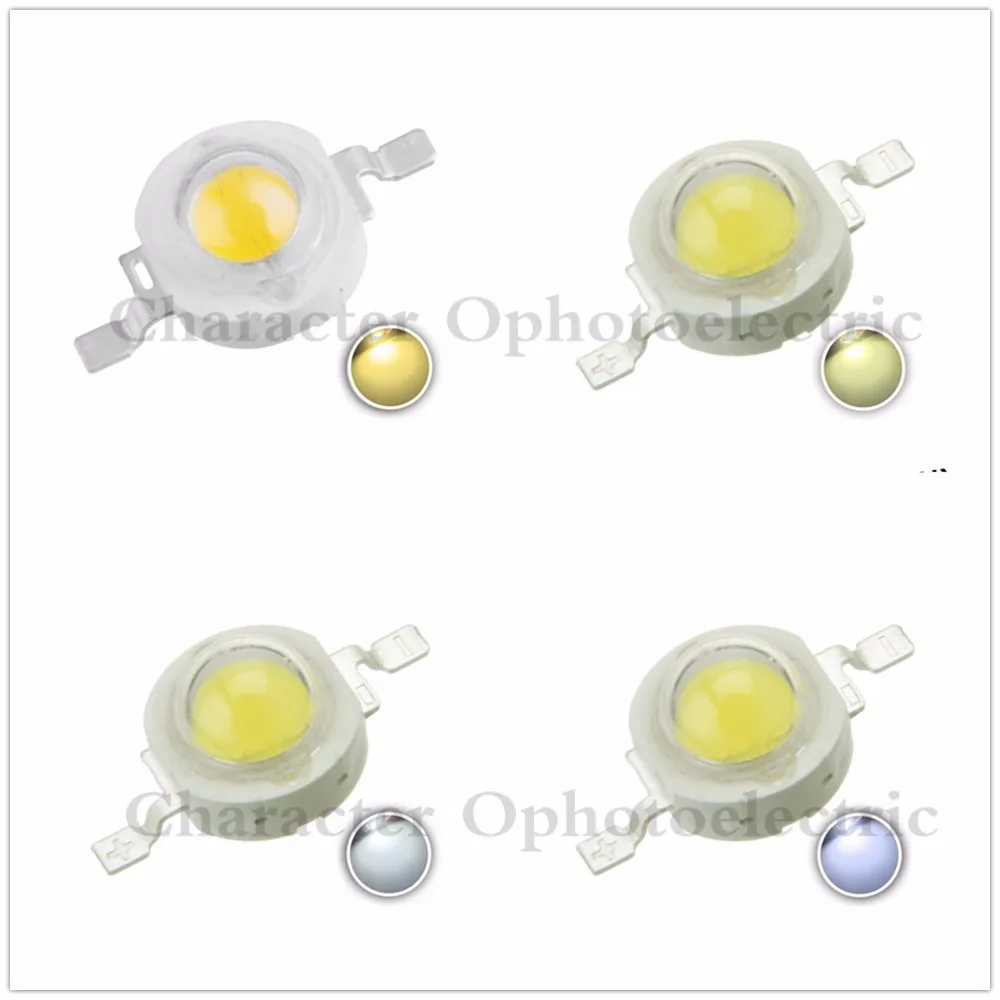 

50pcs 1W 3W Cool/Pure White Warm White Cold White 200~260LM LED Emitter Light Lamp 3000k 4500k 10000k 20000k 30000k