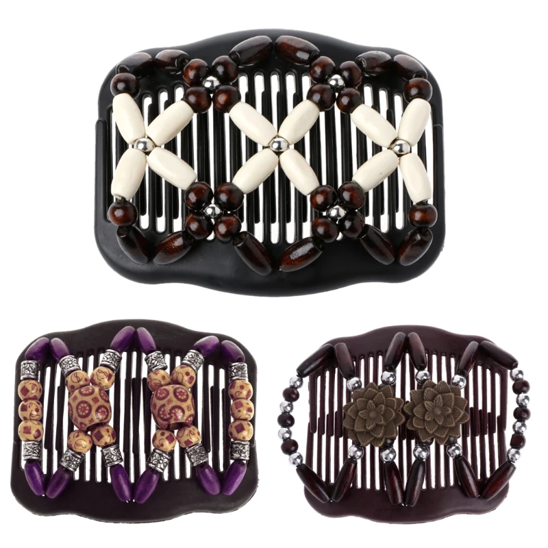 

Easy Magic Wood Beads Double Hair Comb Clip Stretchy Women Hair Accessories Hot