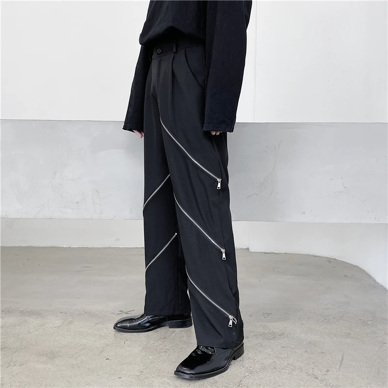 Брюки мужские прямые на молнии уличные модные штаны в стиле хип-хоп повседневные