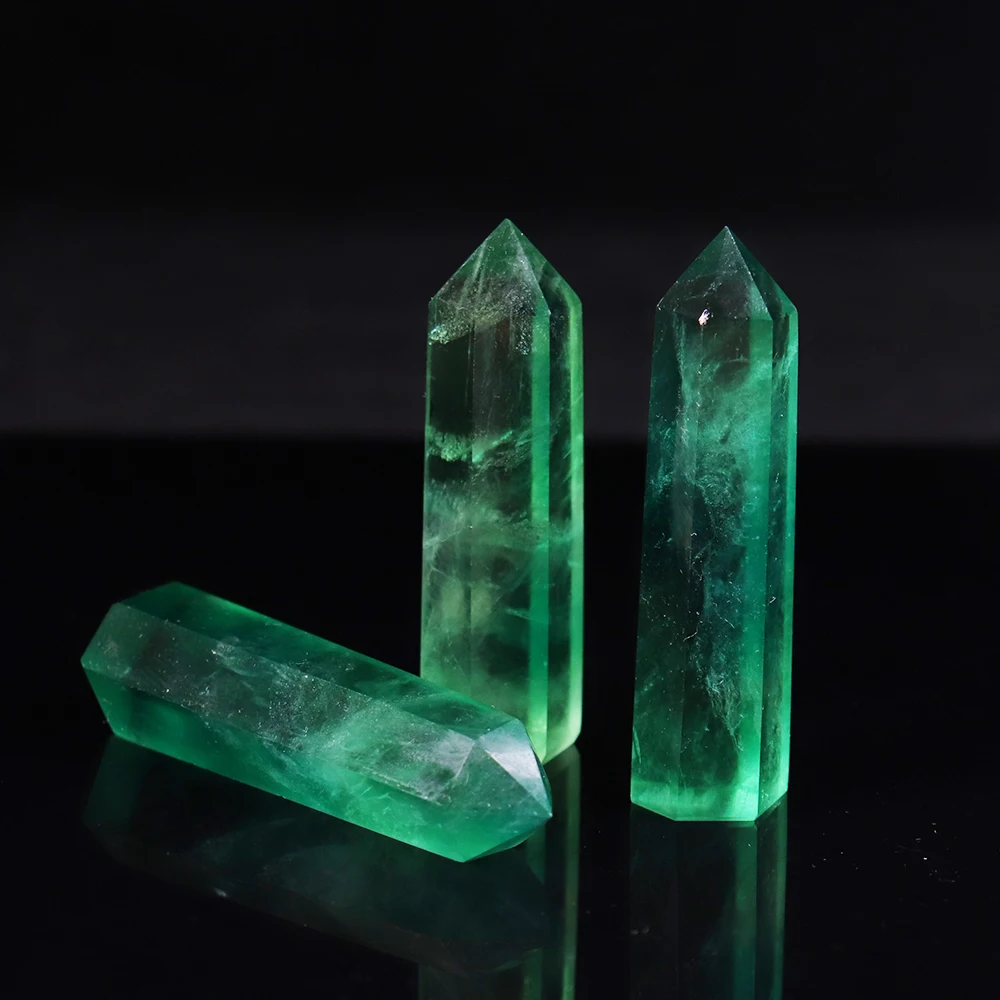 Природный зеленый флюорит восстановление кристалл шестигранная Призма минерал