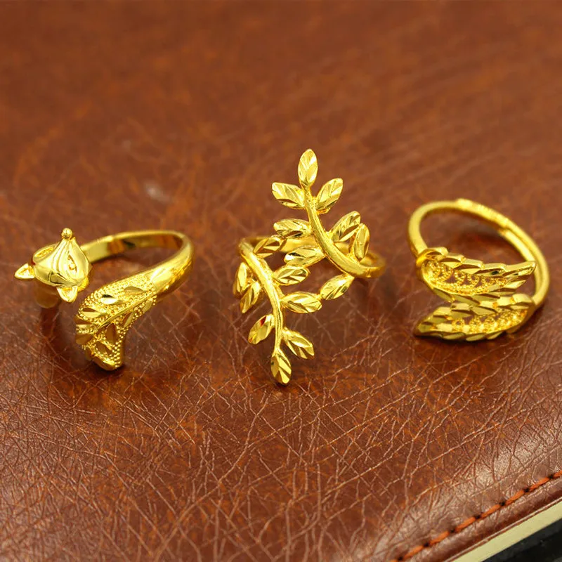 Женское кольцо с лисой из Дубая на указательный палец листьями 24 каратного