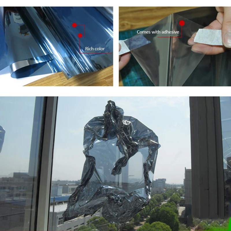 One Way Mirror Window Film Vinyl Self-adhesive Reflective Solar film Privacy Tint for Home Blue Sliver Glass Stickers | Дом и сад